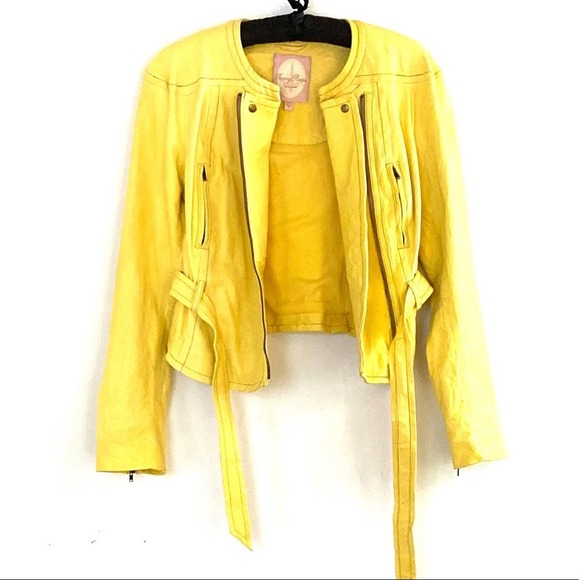 Tracy Reese Yellow Leather Moto Jacket 6 EUC - Picture 13 of 16